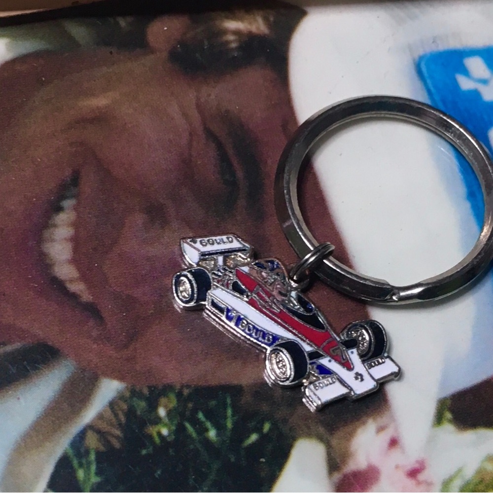 Vintage 1978 Rick MEARS Race Car Keychain - Red, Blue, Silver